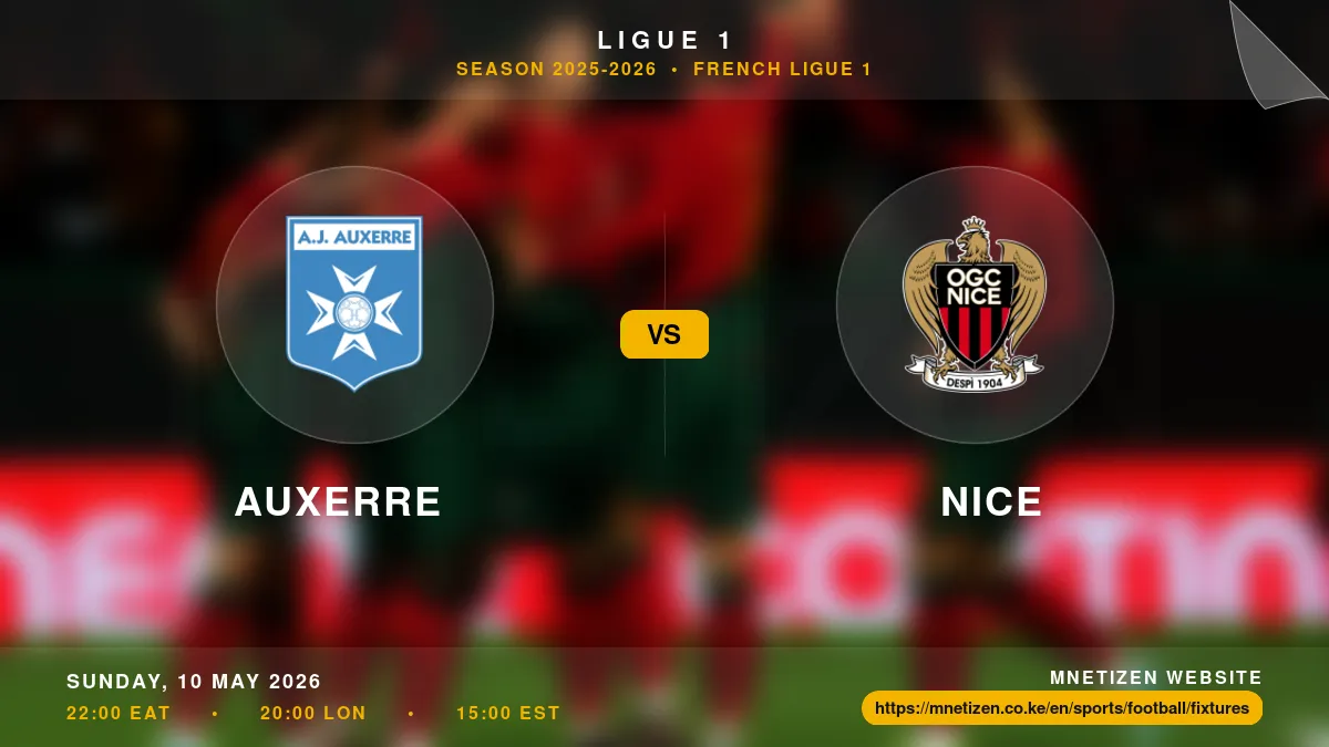 Auxerre vs Nice - Ligue 1 2025-2026 Match Poster and Predictions