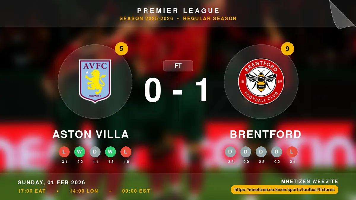 Aston Villa vs Brentford - Premier League 2025-2026 Match Poster and Predictions