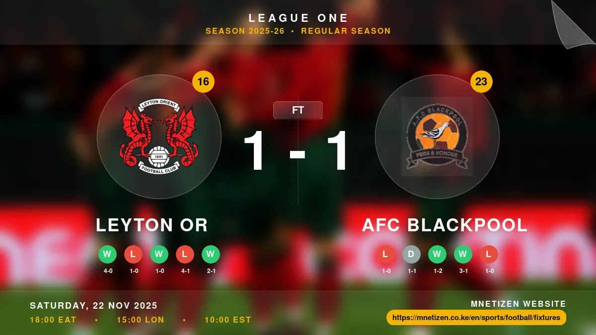 Leyton Or vs AFC Blackpool Result