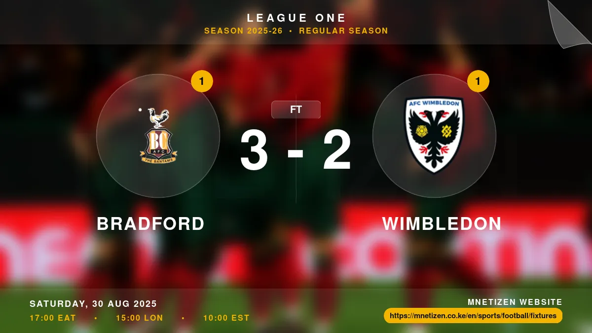 Bradford vs Wimbledon - League One 2025-26 Match Poster and Predictions