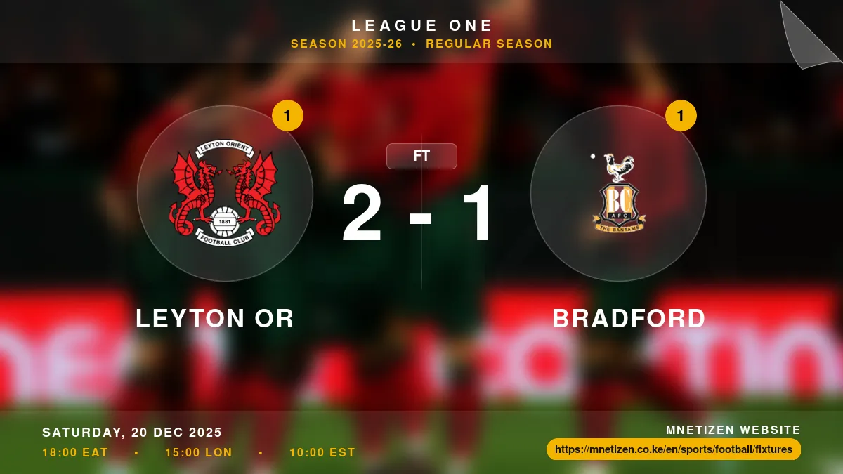 Leyton Or vs Bradford - League One 2025-26 Match Poster and Predictions