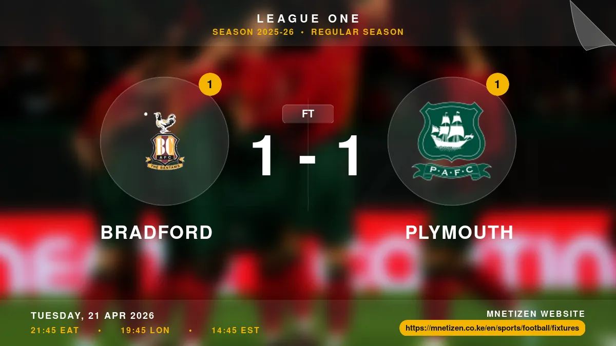Bradford vs Plymouth - League One 2025-26 Match Poster and Predictions