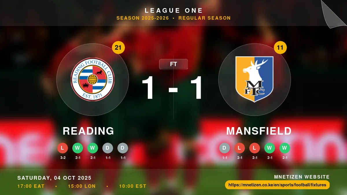 Reading vs Mansfield Result