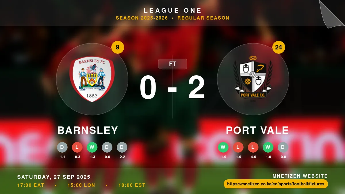 Barnsley vs Port Vale - League One 2025-2026 Match Poster and Predictions