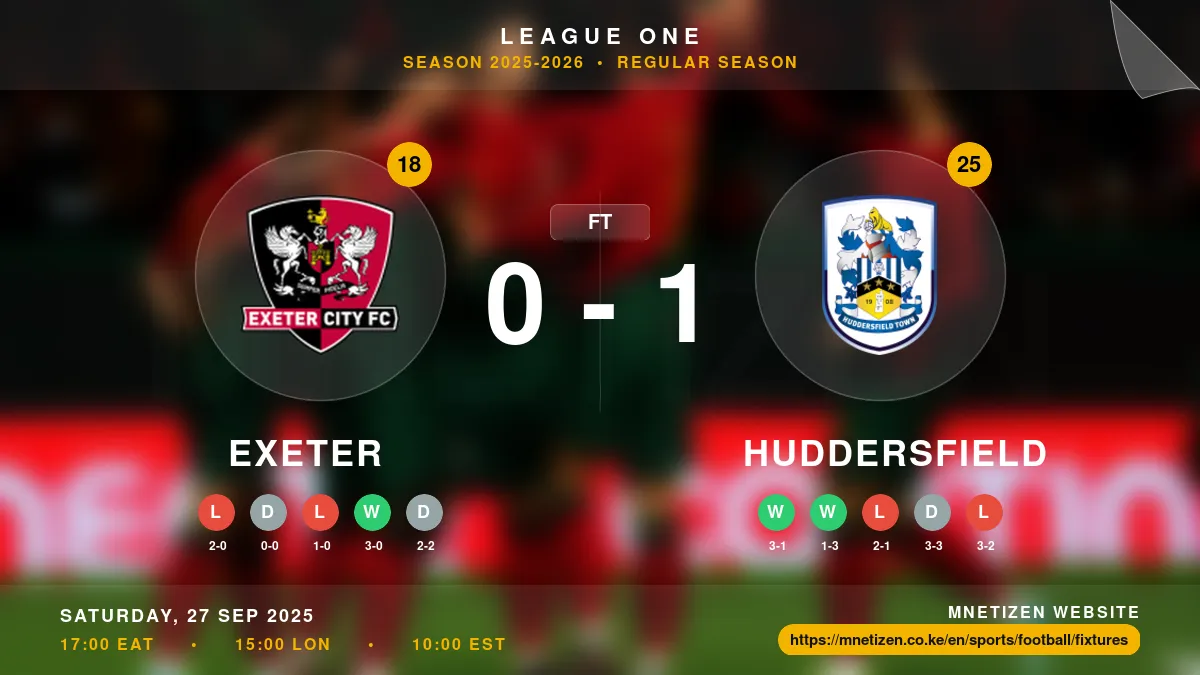 Exeter vs Huddersfield - League One 2025-2026 Match Poster and Predictions