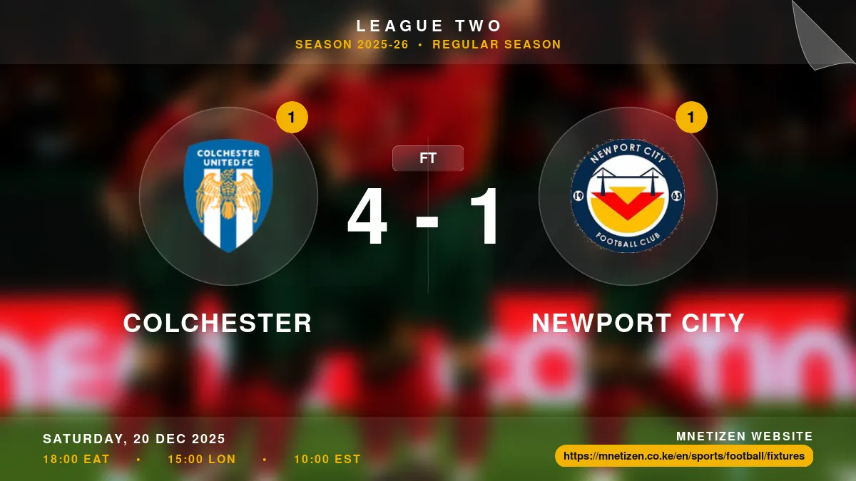 Colchester vs Newport City - League Two 2025-26 Match Poster and Predictions