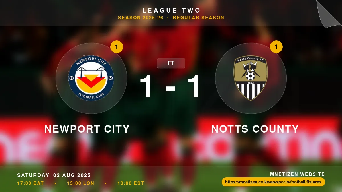 Newport City vs Notts County - League Two 2025-26 Match Poster and Predictions