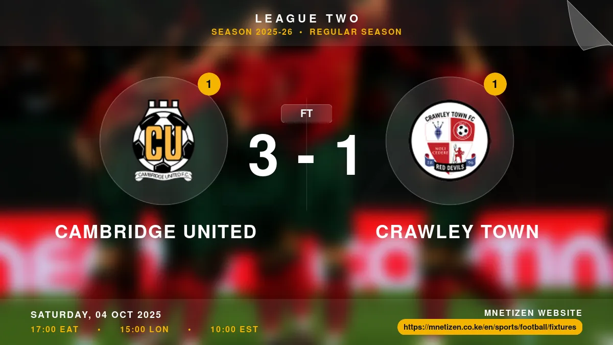 Cambridge United vs Crawley Town - League Two 2025-26 Match Poster and Predictions
