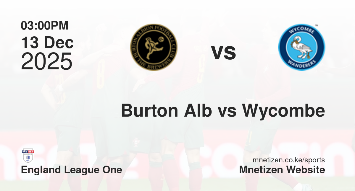 Burton Albion vs Wycombe Wanderers | 13 Dec 2025 Match