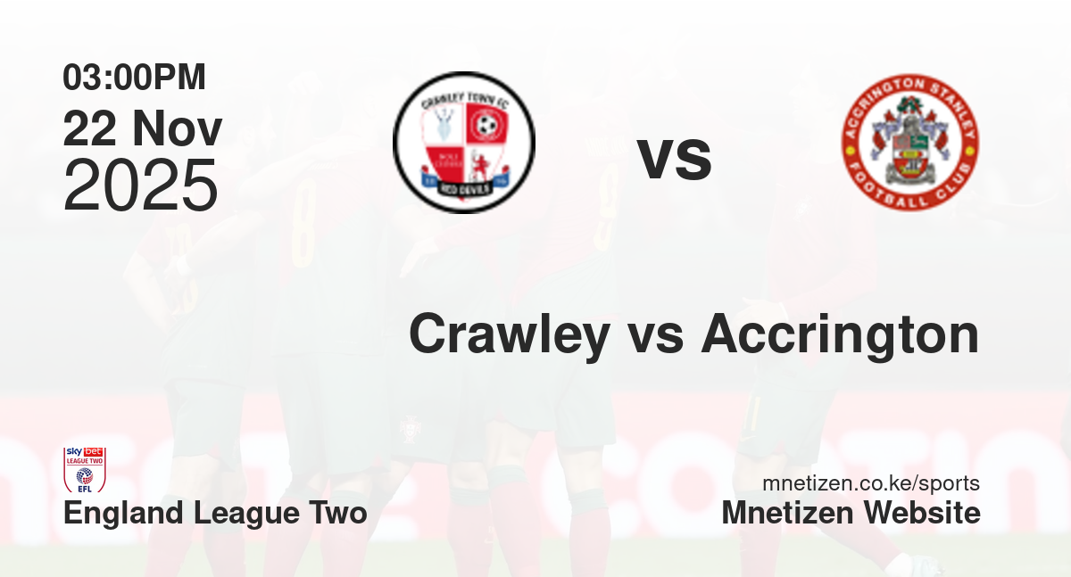 Crawley Town vs Accrington Stanley | 22 Nov 2025 Match