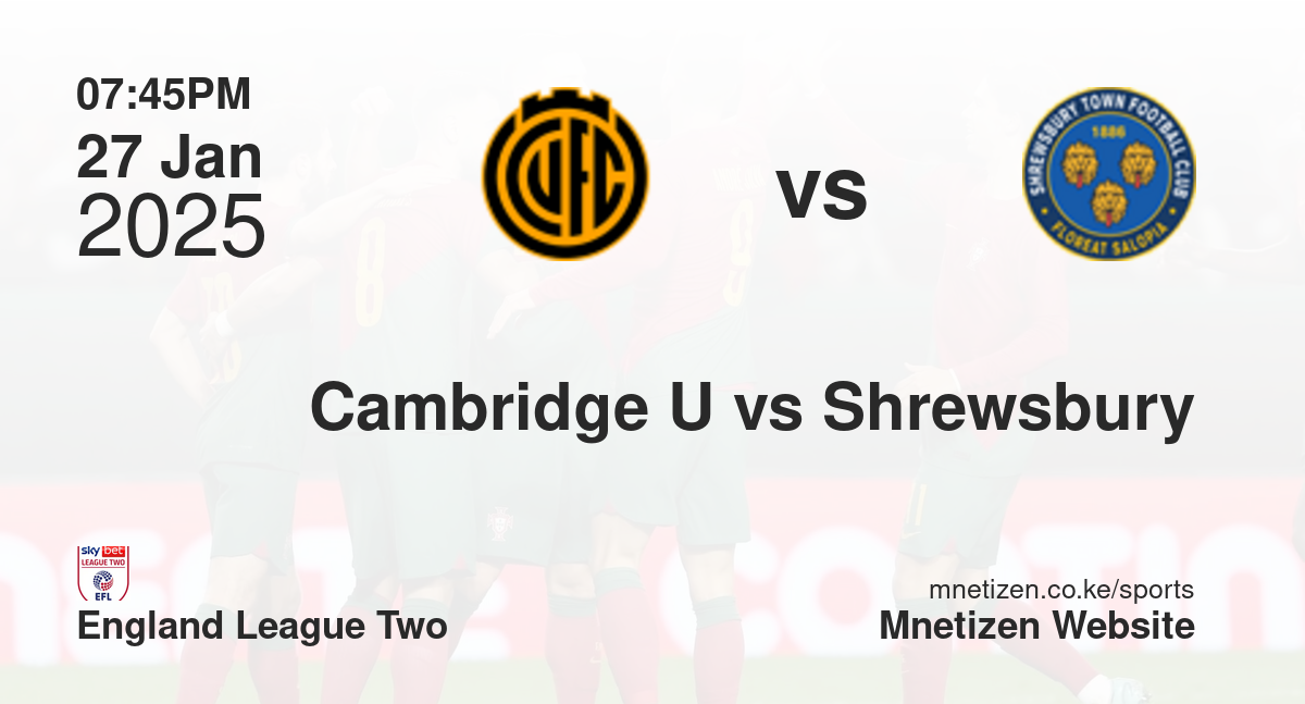 Cambridge United vs Shrewsbury Town | 27 Jan 2025 Match