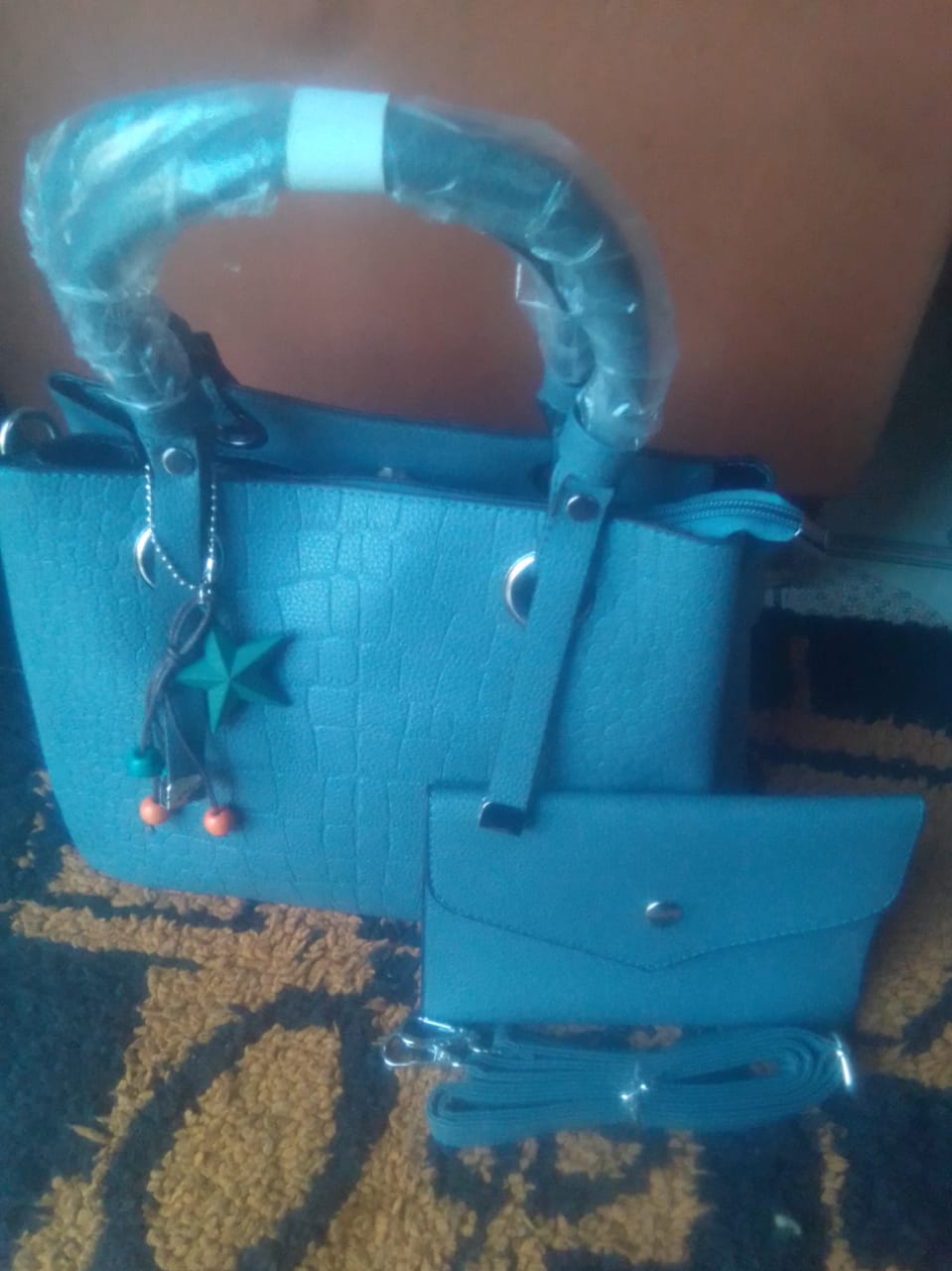 Modern and stylish light blue hand bag