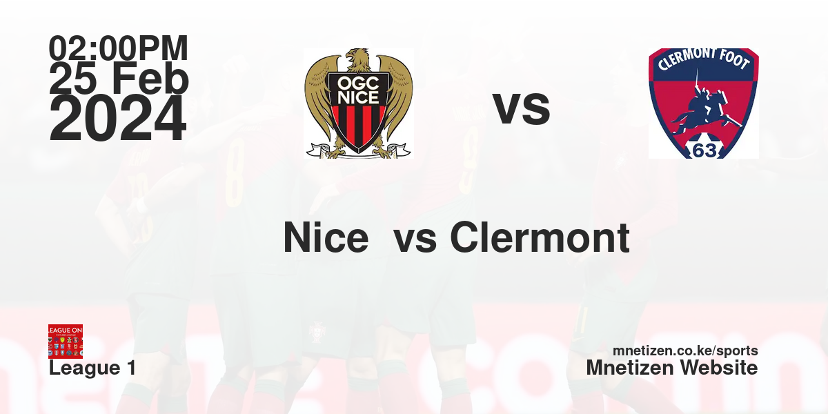 OGC Nice  vs Clermont foot 25/02/2024 14:00