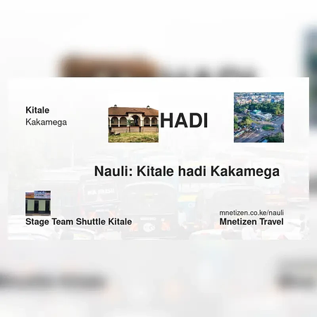 Kitale hadi Kakamega  - STAGE TEAM SHUTTLE - Nauli Nafuu ya Usafiri