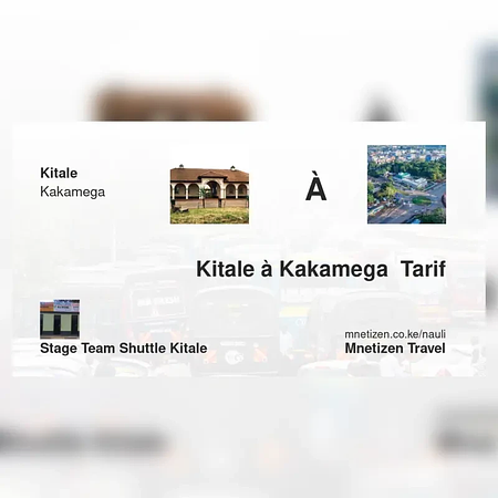 Kitale à Kakamega  - STAGE TEAM SHUTTLE - Tarif de voyage abordable